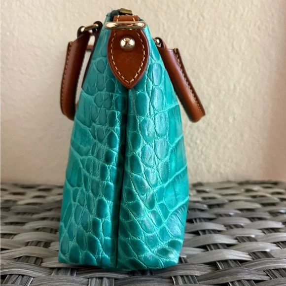**SOLD** Dooney & Bourke Mini Turquoise Croco Embossed Satchel Bag - Picture 5 of 17